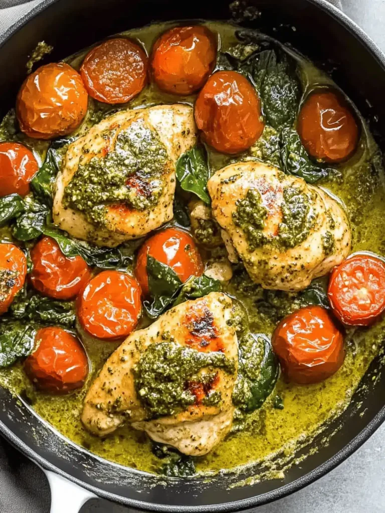 Creamy Pesto Chicken with Roasted Tomatoes & Spinach Bliss